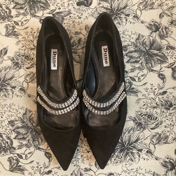 DUNE LONDON Sz 38 Suede and Rhinestone Pointy Ballet Slip On Flats - Picture 7 of 12